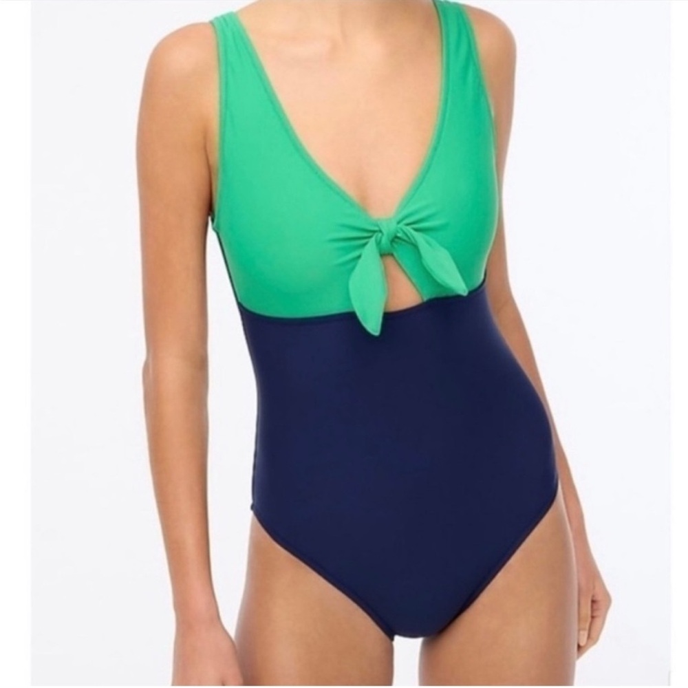 J. Crew One-Piece Cutout Swim Suit With Bow in Blue and Green Size L (12/14)